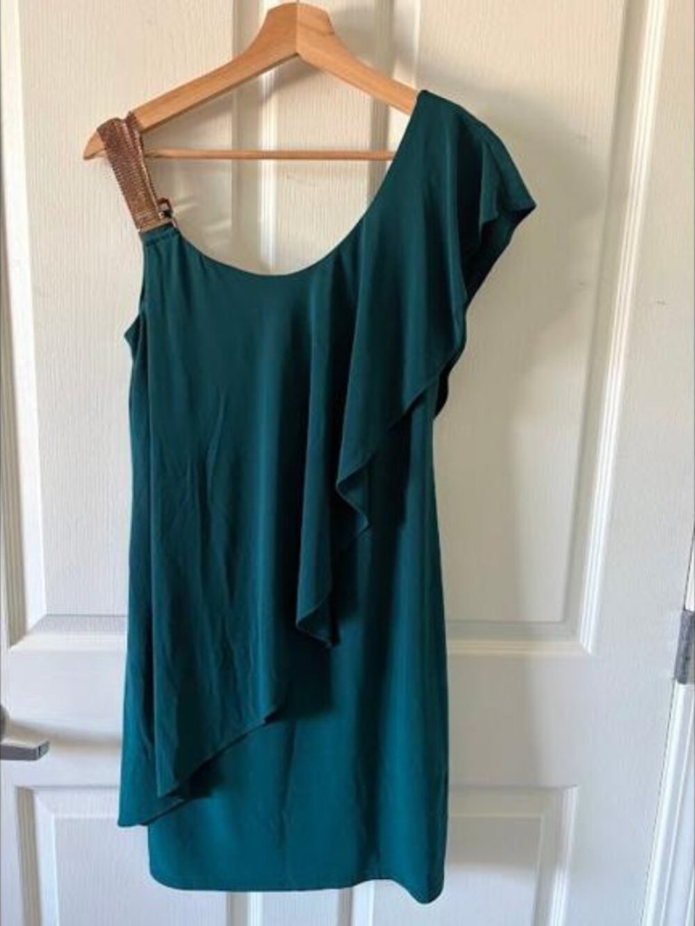 Betsey & Adam teal ruffle-hem dress - size 6